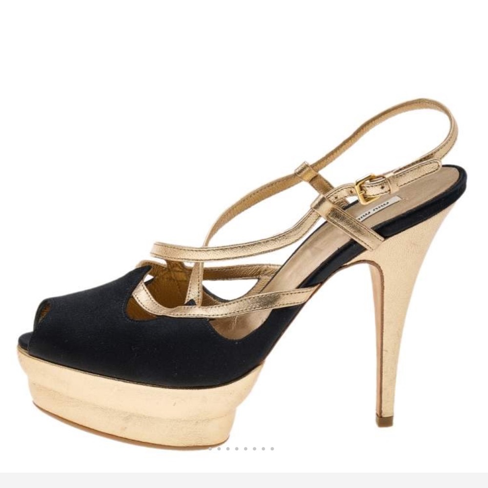 Miu Miu Black and Gold Platform Heels - Picture 4 of 14